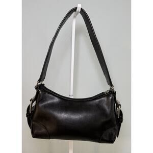Black Faux Leather Shoulder Bag Small Baguette Purse Minimalist Y2K Classic Zip